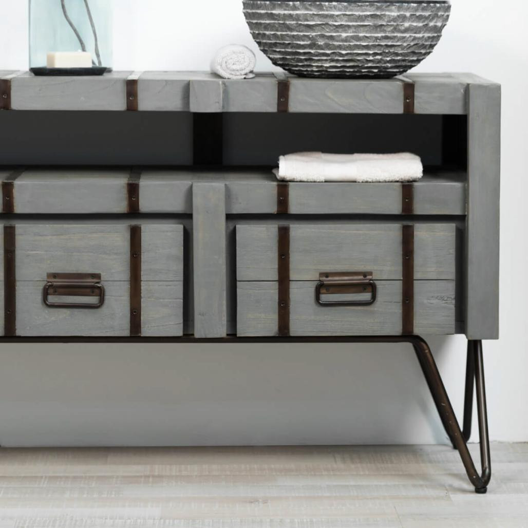 Mueble doble para cuarto de baño Loft de mindi y metal 160 cm gris