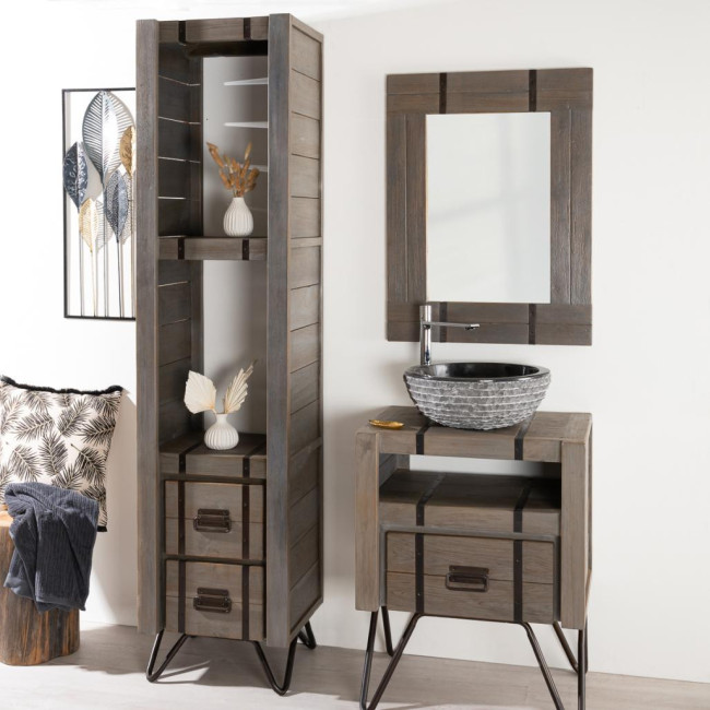 Columna para cuarto de baño Loft de madera y metal 190 cm gris