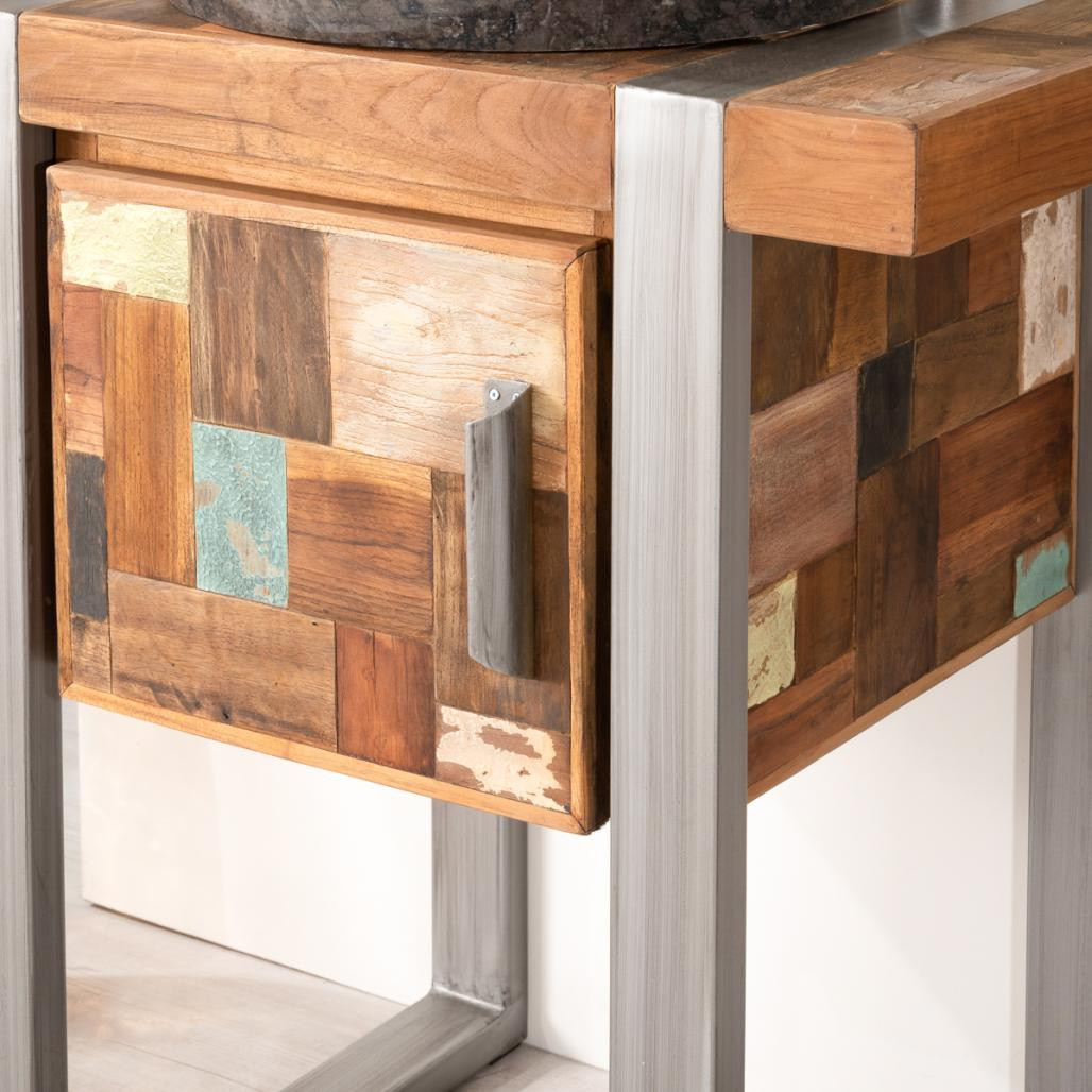 Mueble para cuarto de baño Factory teca metal 70 cm Mueble para cuarto de baño Factory teca metal 70 cm