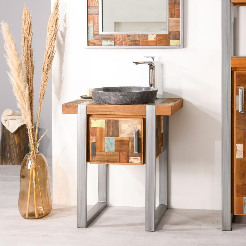 Mueble para cuarto de baño Factory teca metal 70 cm Mueble para cuarto de baño Factory teca metal 70 cm