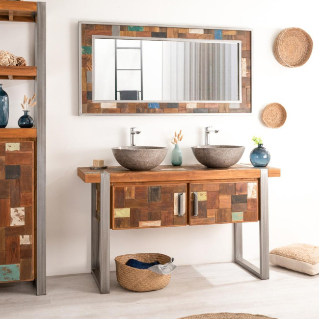 Mueble doble para cuarto de baño Factory teca metal 140 cm