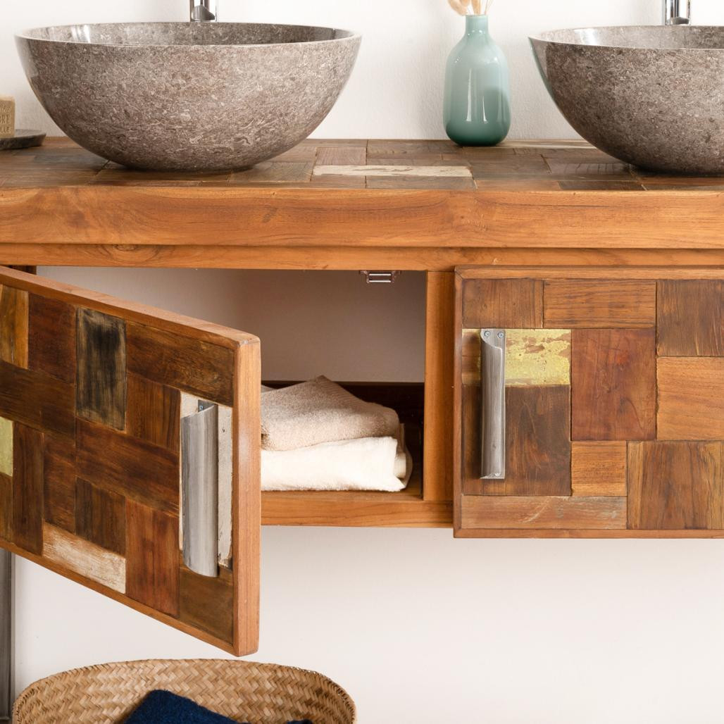 Mueble doble para cuarto de baño Factory teca metal 140 cm Mueble doble para cuarto de baño Factory teca metal 140 cm