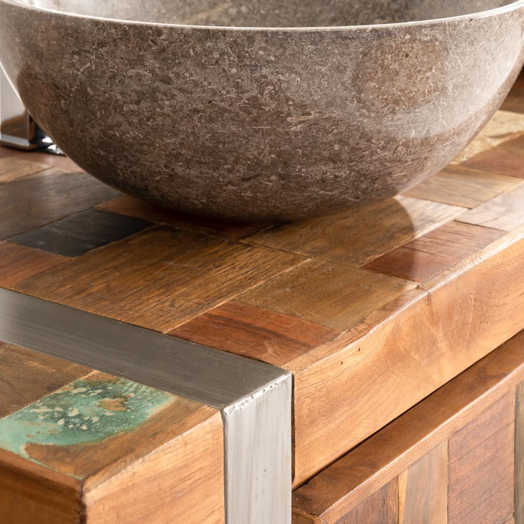 Mueble doble para cuarto de baño Factory teca metal 140 cm Mueble doble para cuarto de baño Factory teca metal 140 cm