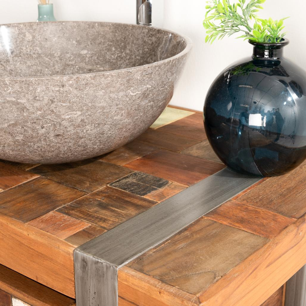 Mueble doble para cuarto de baño Factory teca metal 140 cm Mueble doble para cuarto de baño Factory teca metal 140 cm