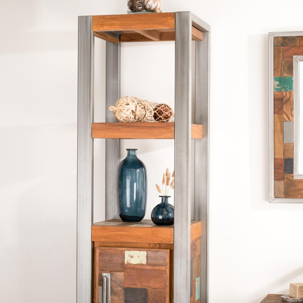 Mueble columna para cuarto de baño Factory teca metal 190 cm