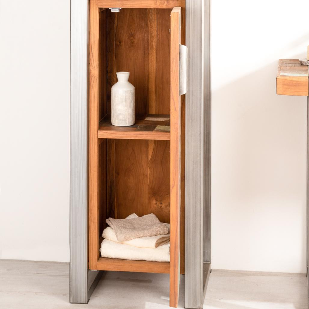 Mueble columna para cuarto de baño Factory teca metal 190 cm