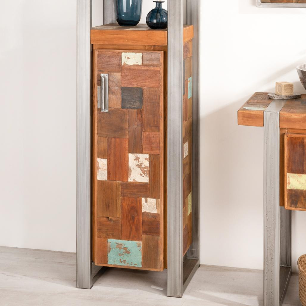 Mueble columna para cuarto de baño Factory teca metal 190 cm