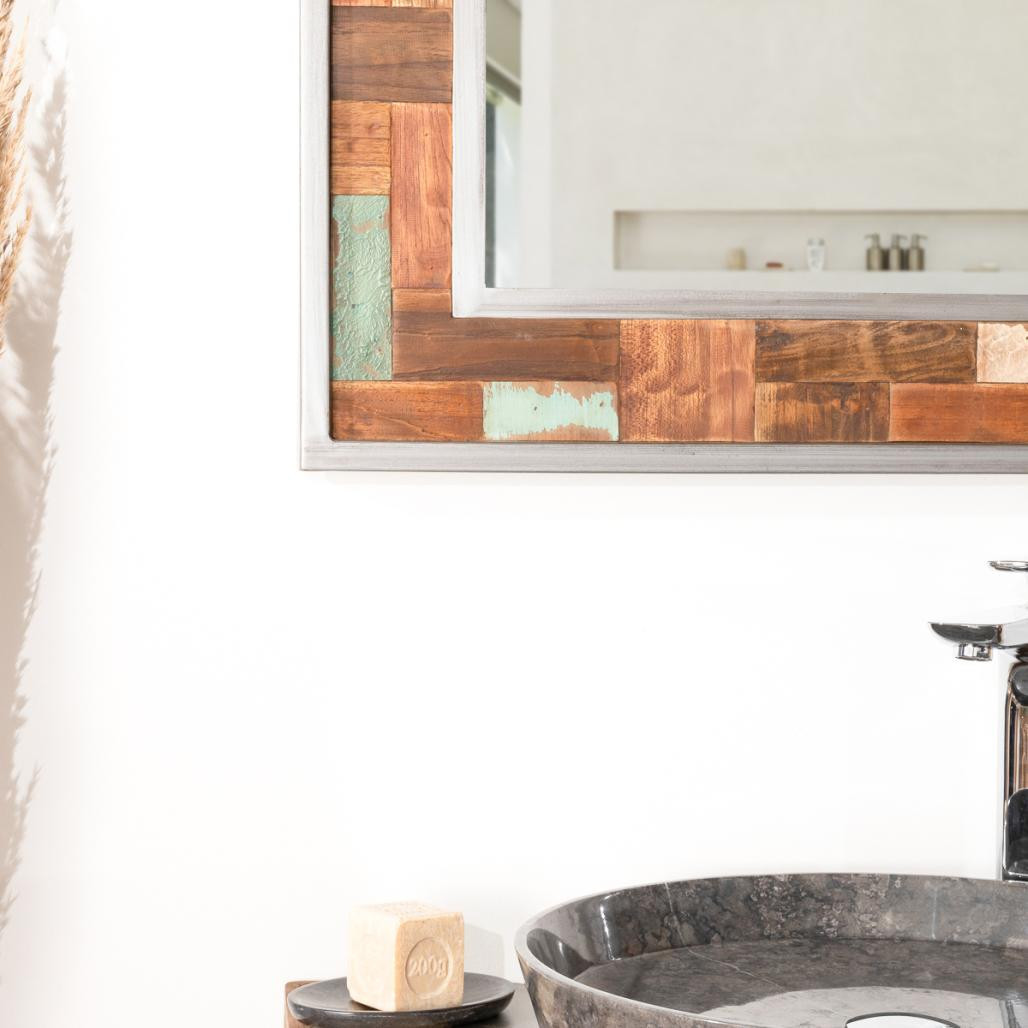 Espejo para cuarto de baño Factory teca metal 70 x 70