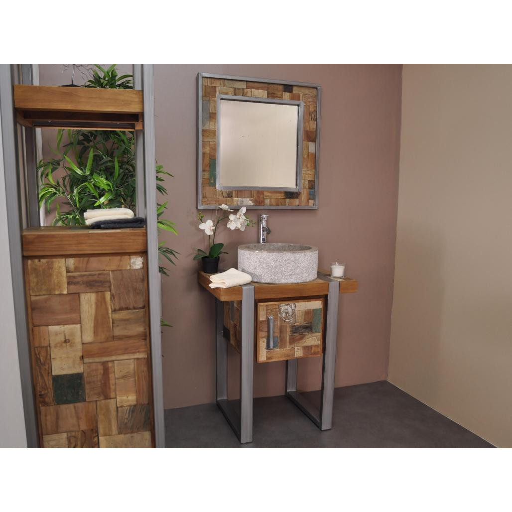 Espejo para cuarto de baño Factory teca metal 70 x 70