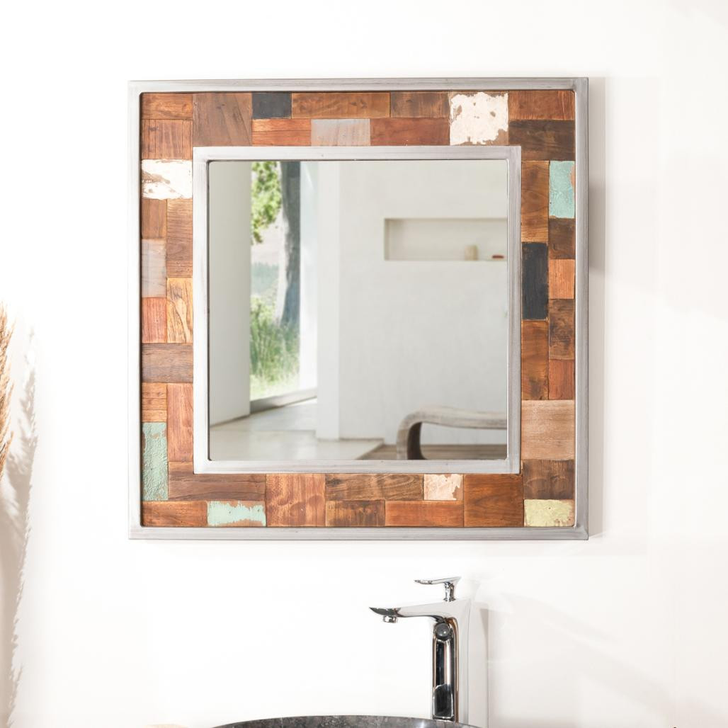 Espejo para cuarto de baño Factory teca metal 70 x 70