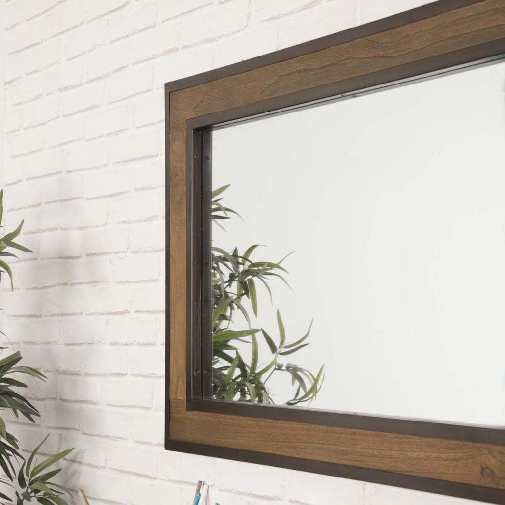 Espejo grande para cuarto de baño Elegancia teca metal 145 x 70