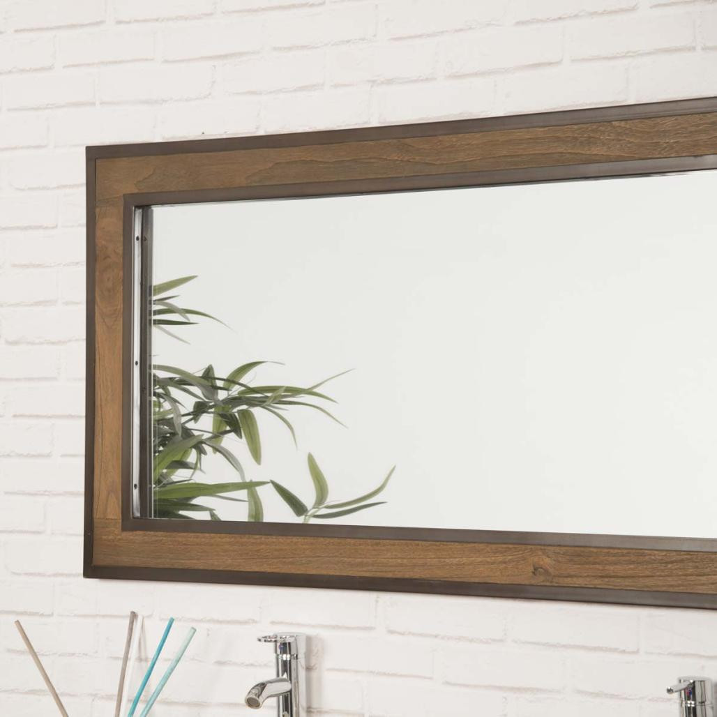 Espejo grande para cuarto de baño Elegancia teca metal 145 x 70