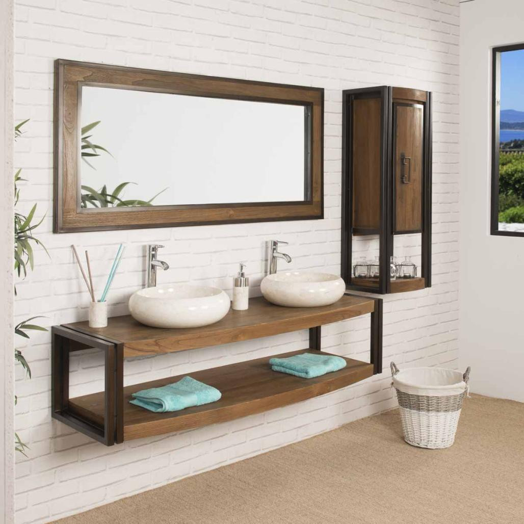 Espejo grande para cuarto de baño Elegancia teca metal 145 x 70