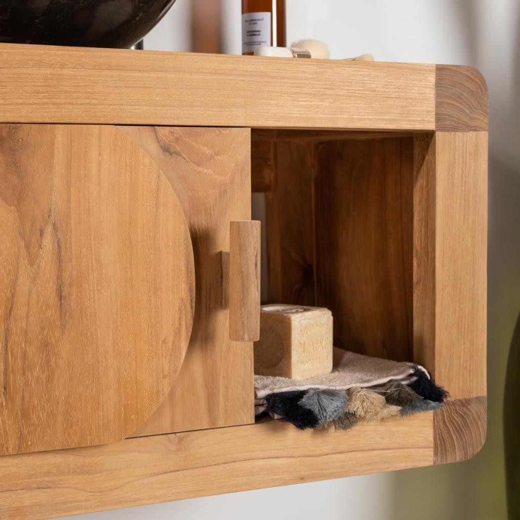 Mueble pequeño de cuarto de baño suspendido 50 cm de teca maciza Retro Mueble pequeño de cuarto de baño suspendido 50 cm de teca maciza Retro