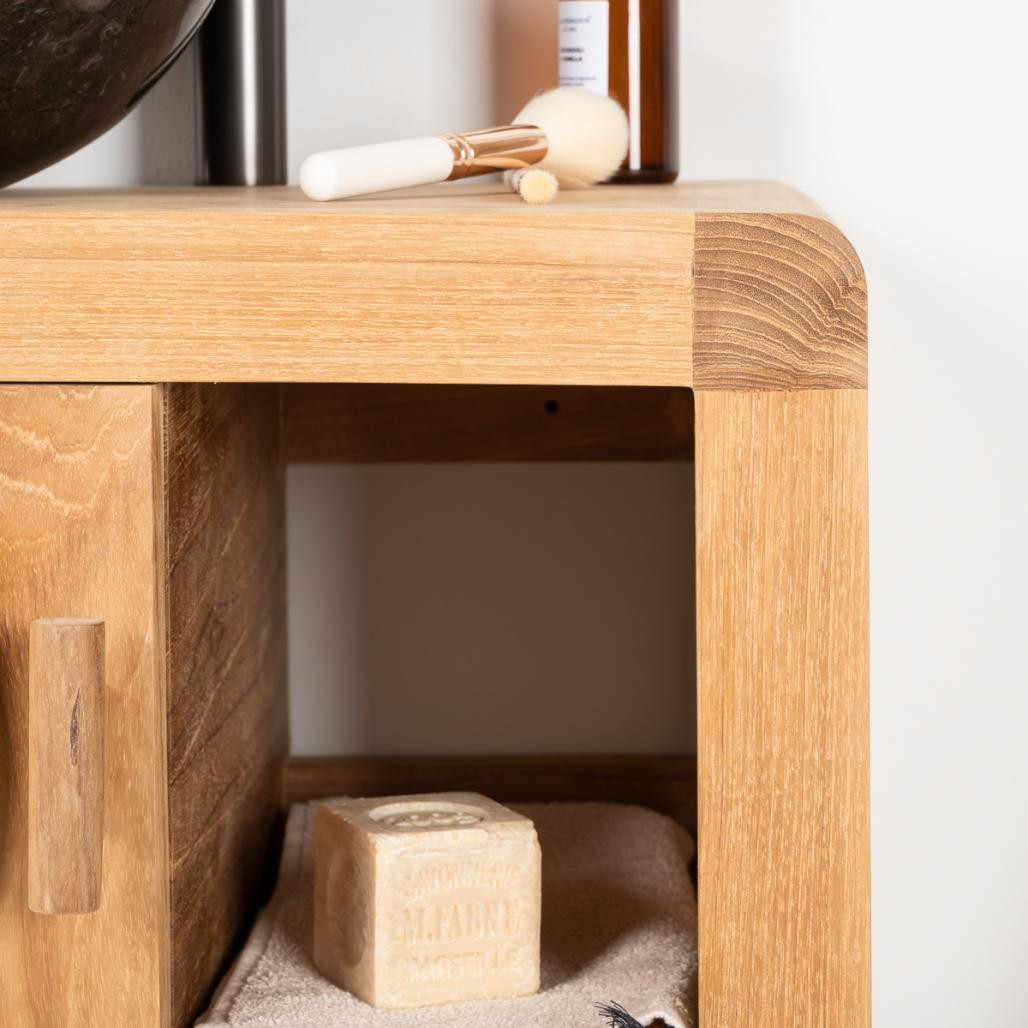 Mueble pequeño de cuarto de baño suspendido 50 cm de teca maciza Retro Mueble pequeño de cuarto de baño suspendido 50 cm de teca maciza Retro