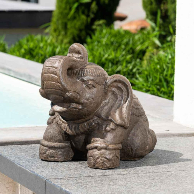 Estatua elefante sentado 40 cm marrón envejecido