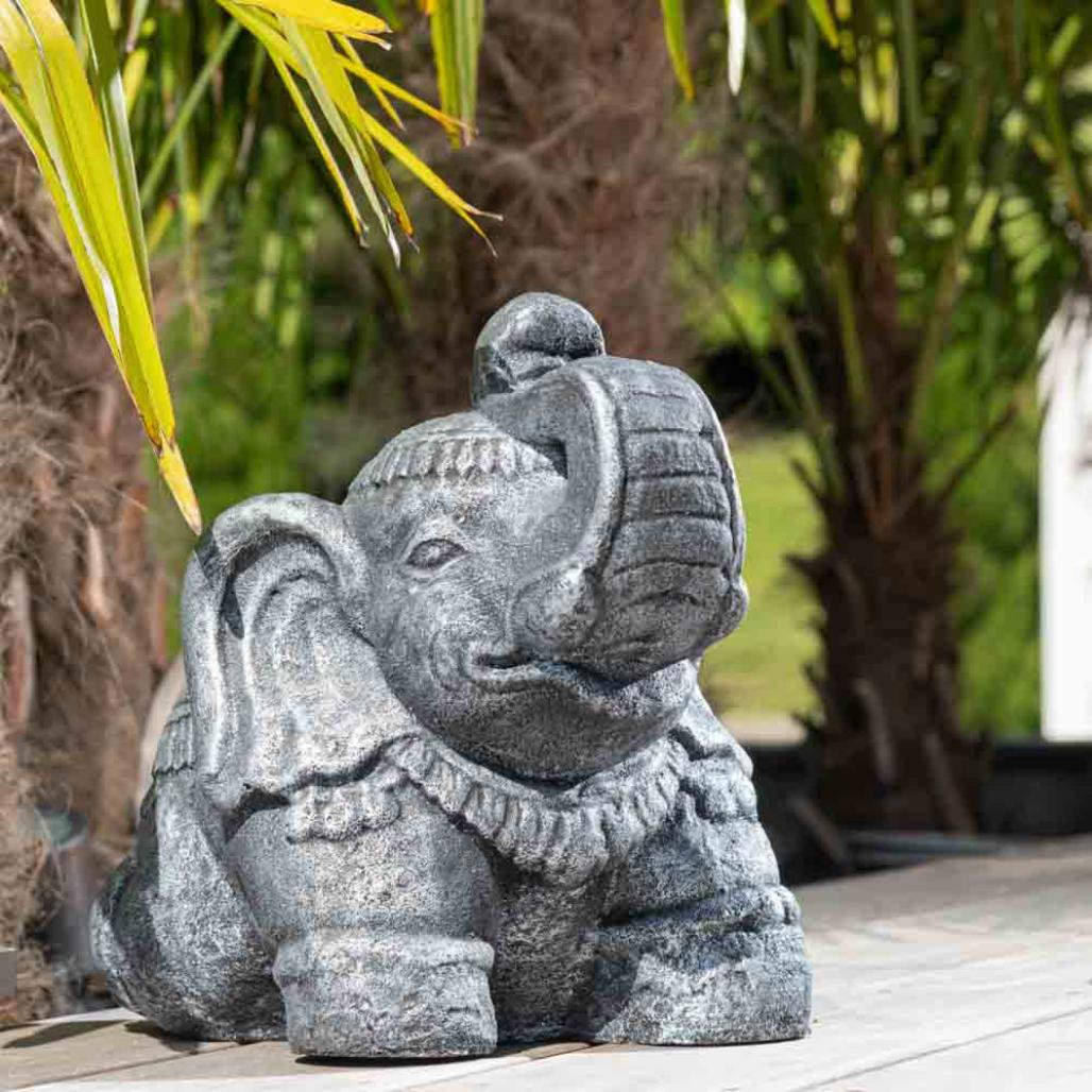 Estatua elefante sentado 40 cm gris envejecido Estatua elefante sentado 40 cm gris envejecido