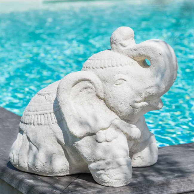 Estatua elefante sentado 40 cm blanco crema