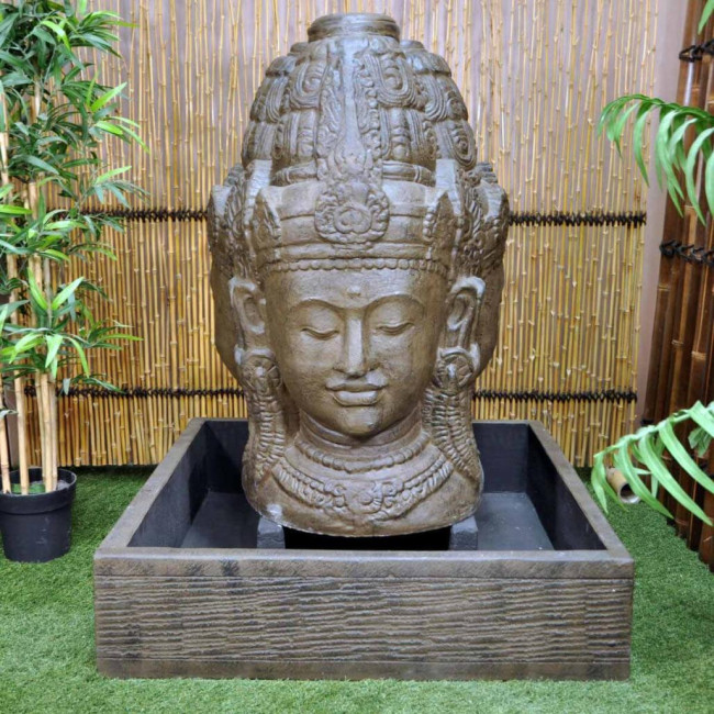 Fuente de jardàn rostro de la diosa dewi 1,30 m marrón envejecido