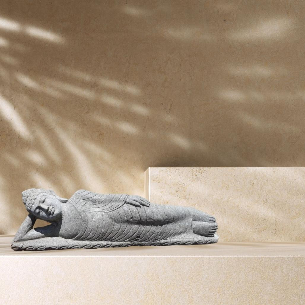 Estatua buda tumbado de piedra volcànica natural 1,20 m