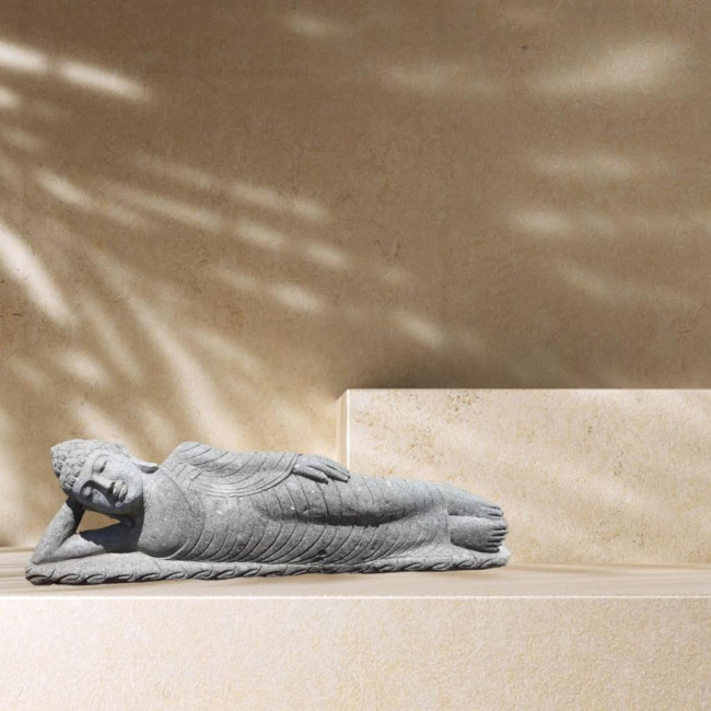 Estatua buda tumbado de piedra volcànica natural 1,20 m