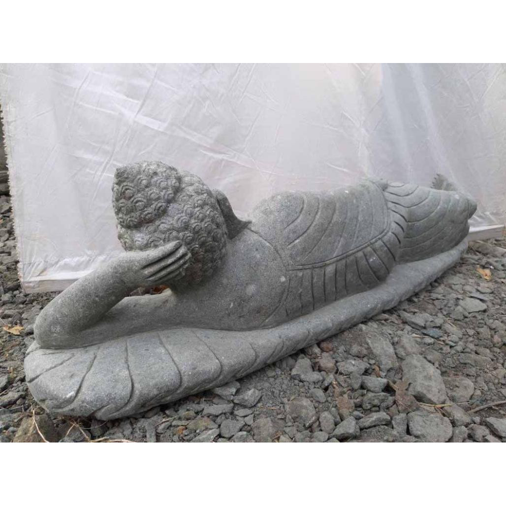 Estatua buda tumbado de piedra volcànica natural 1,20 m