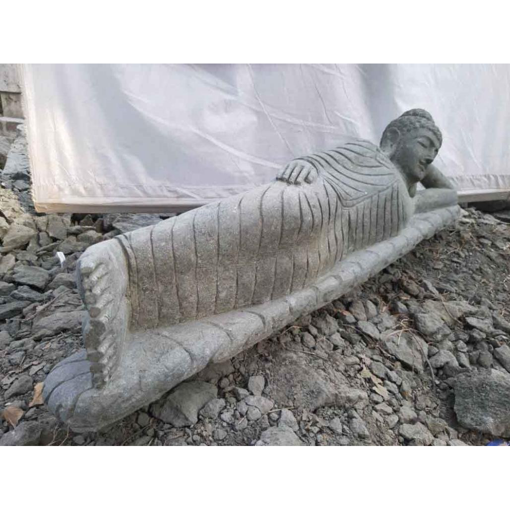 Estatua buda tumbado de piedra volcànica natural 1,20 m