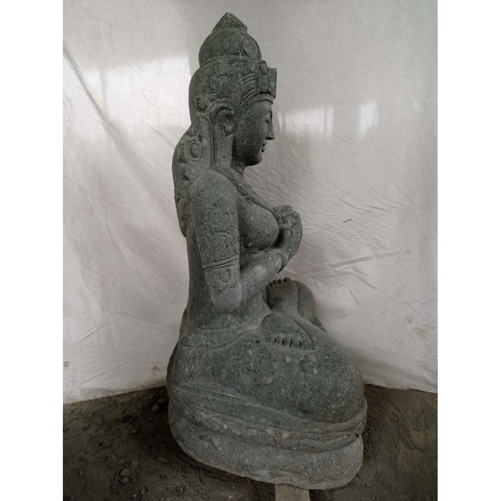 Estatua jardàn de piedra natural diosa balinesa flor 1 m Estatua jardàn de piedra natural diosa balinesa flor 1 m