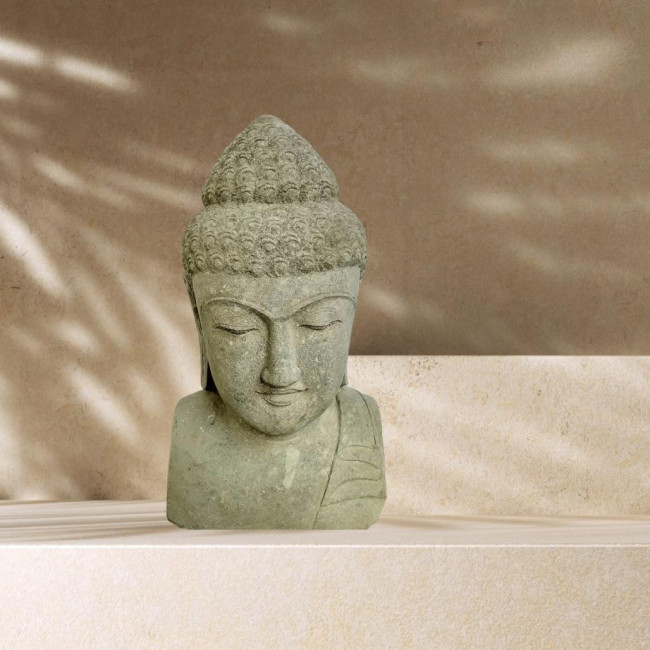 Estatua terraza zen busto de buda de piedra volcànica 40 cm