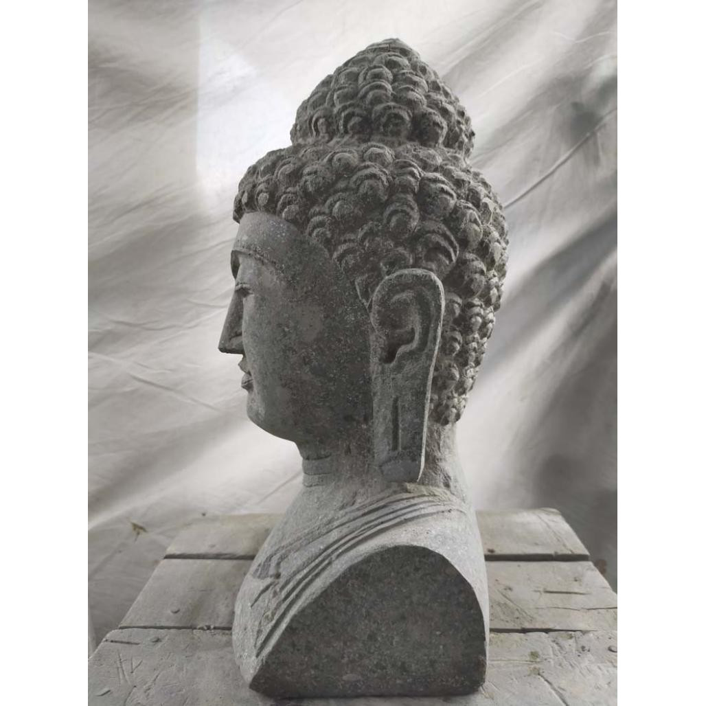 Estatua terraza zen busto de buda de piedra volcànica 40 cm Estatua terraza zen busto de buda de piedra volcànica 40 cm