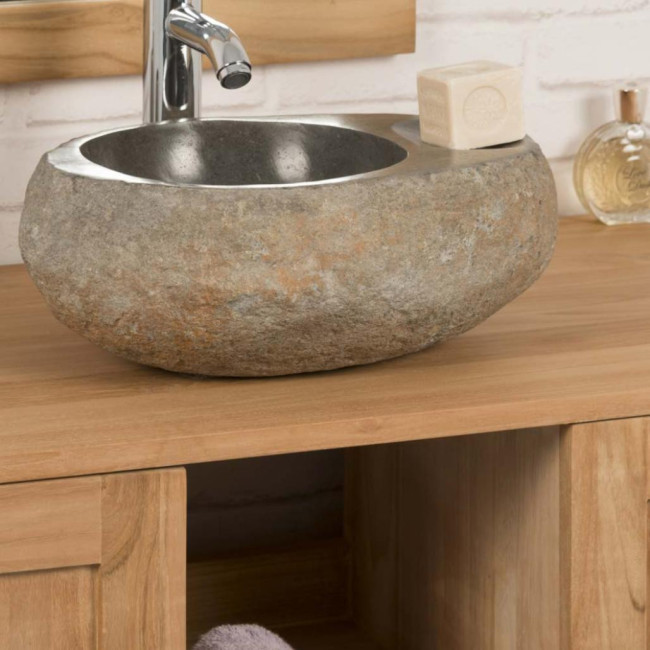 Lavabo sobre encimera piedra de río 35 cm jabonera