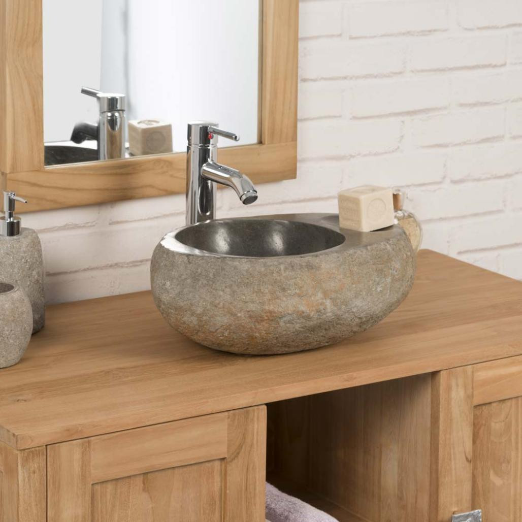 Lavabo sobre encimera piedra de río 35 cm jabonera