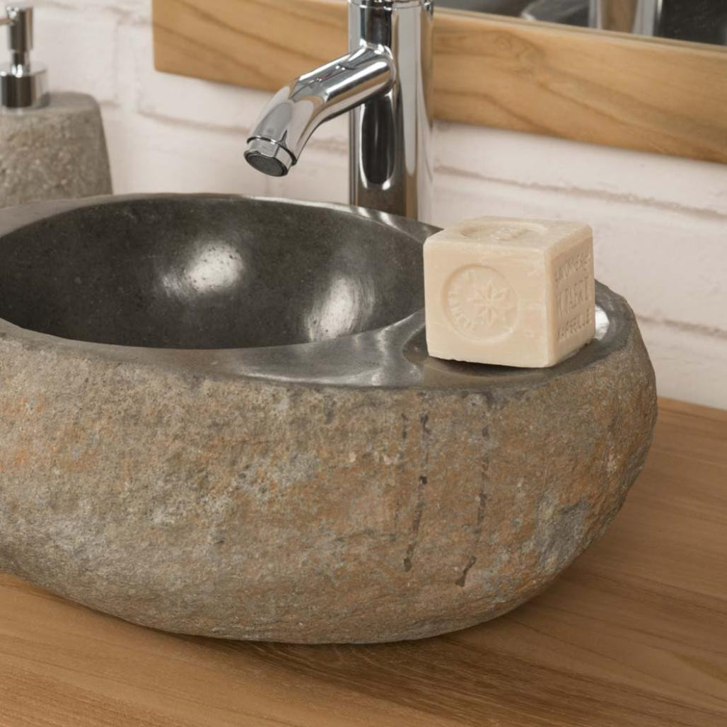 Lavabo sobre encimera piedra de río 35 cm jabonera