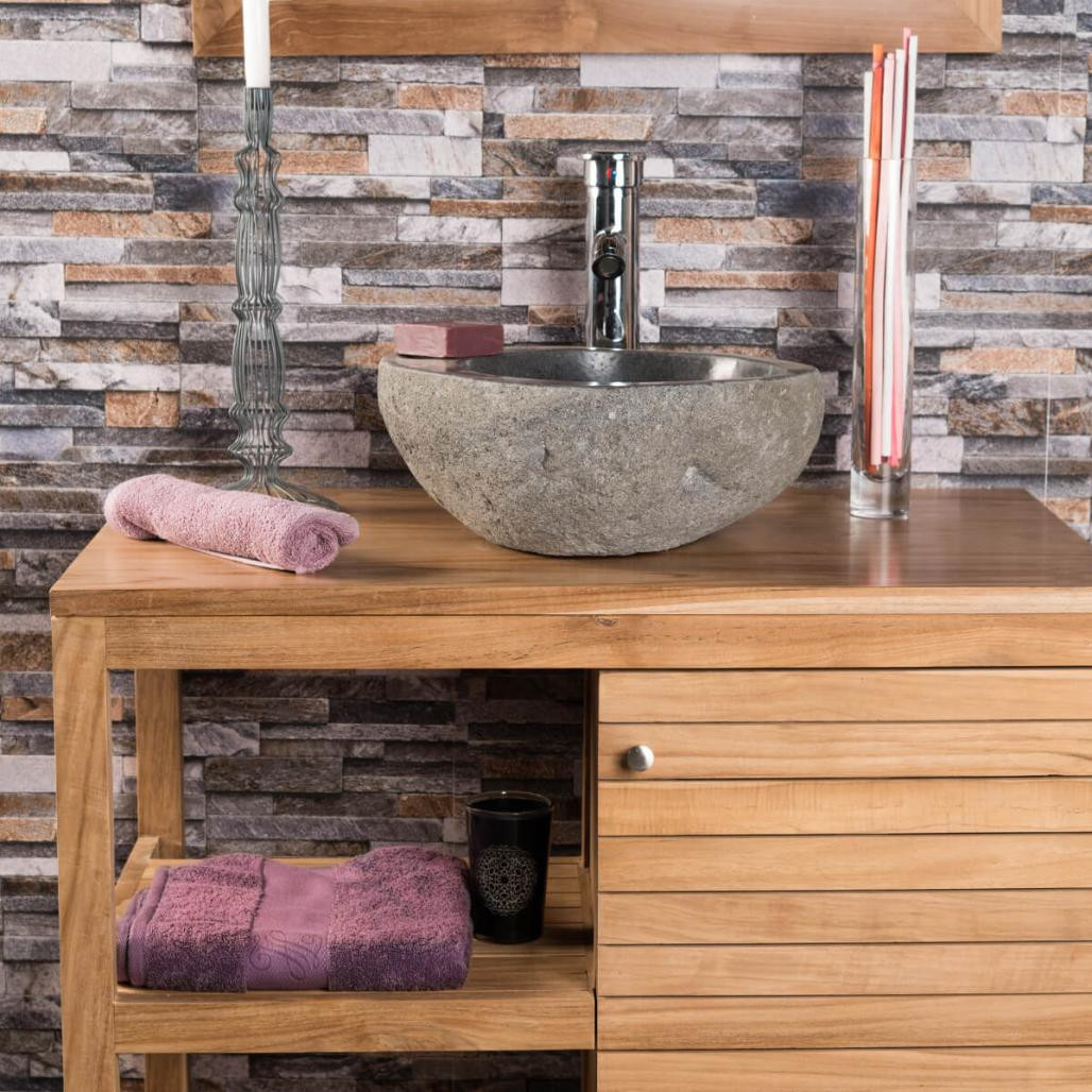 Lavabo sobre encimera piedra de río 35 cm jabonera