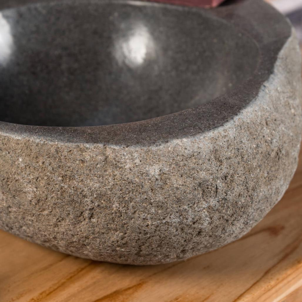 Lavabo sobre encimera piedra de río 35 cm jabonera