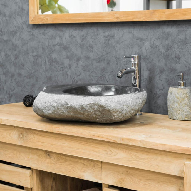 Lavabo sobre encimera de piedra de río 40-45 cm jabonera