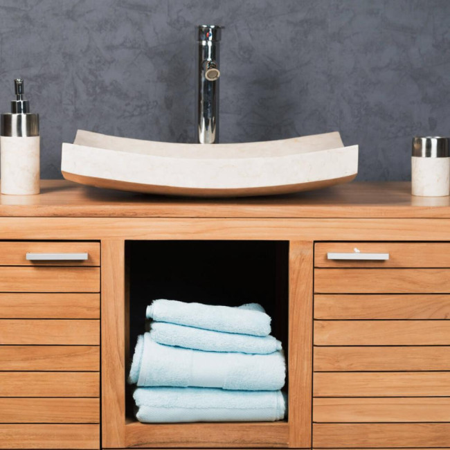 Lavabo sobre encimera grande crema 50 cm rectángulo de mármol Génova pulido