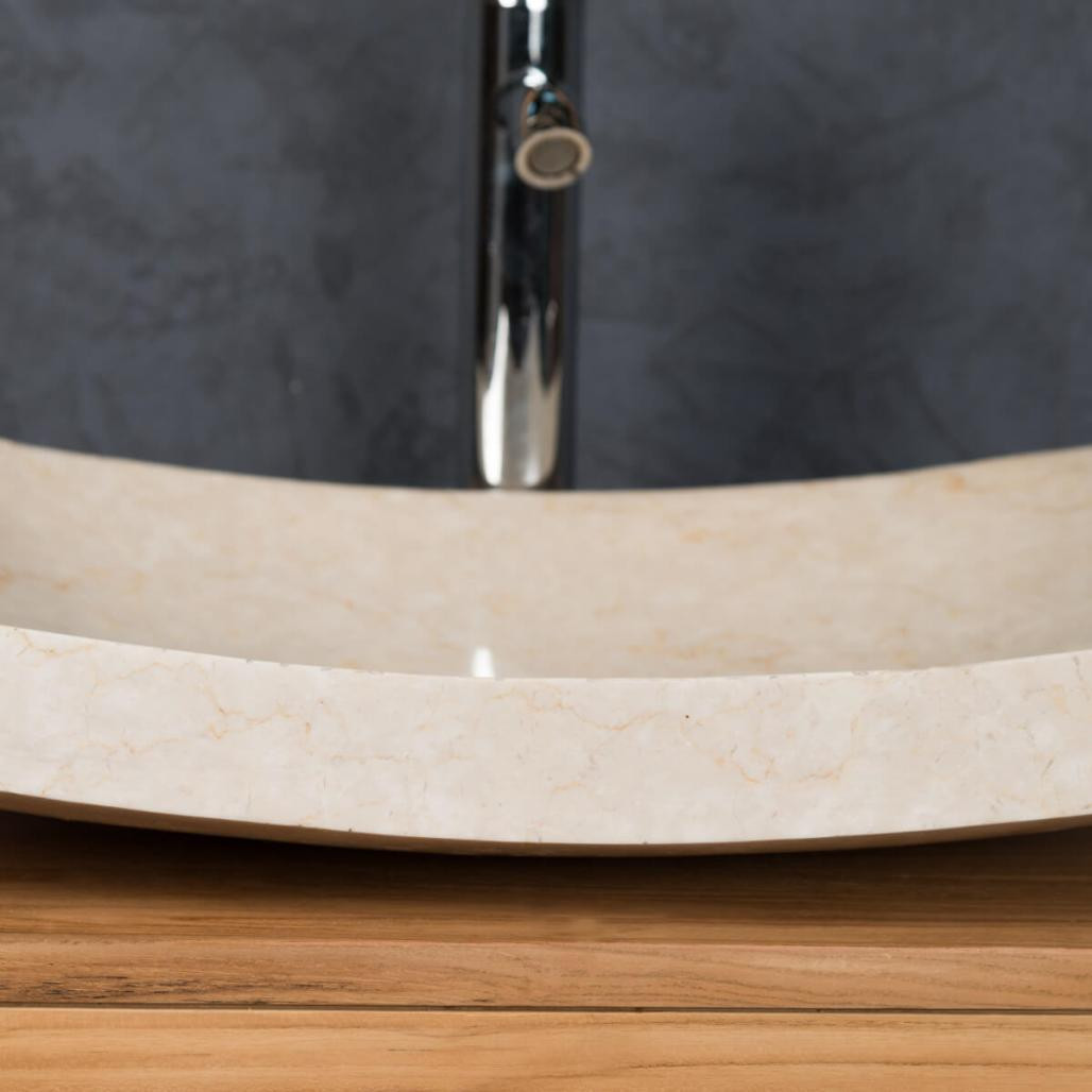 Lavabo sobre encimera grande crema 50 cm rectángulo de mármol Génova pulido Lavabo sobre encimera grande crema 50 cm rectángulo de mármol Génova pulido