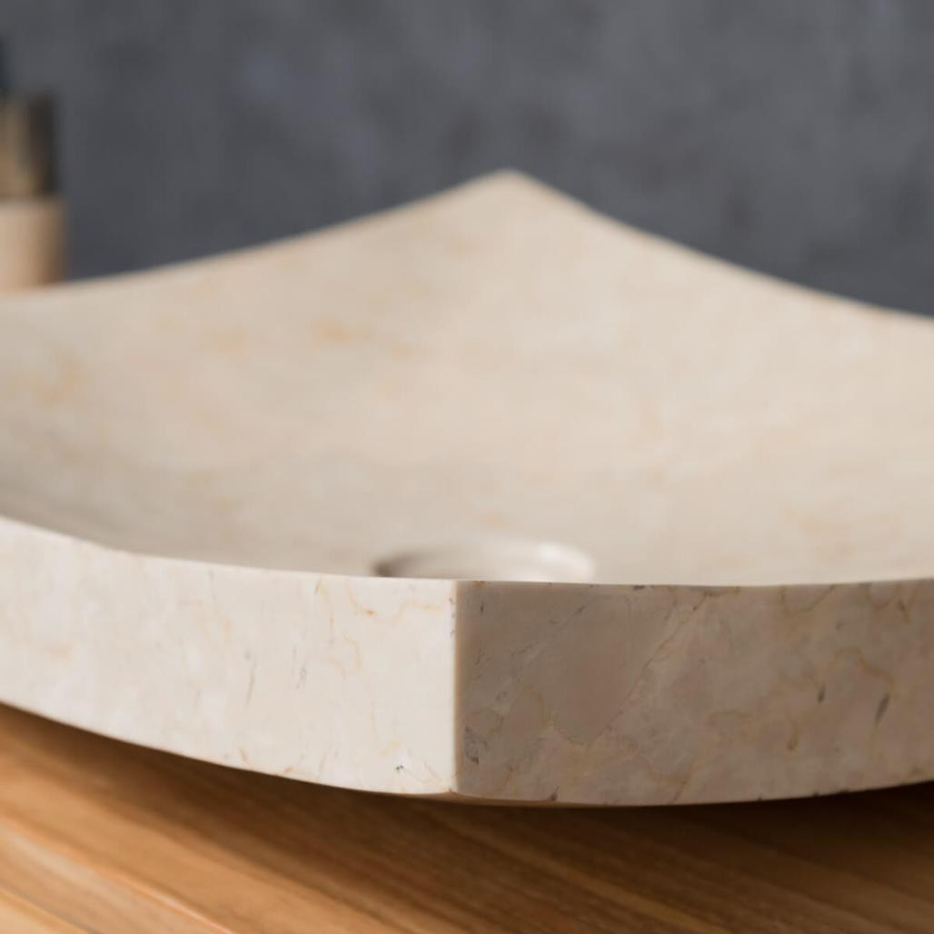 Lavabo sobre encimera grande crema 50 cm rectángulo de mármol Génova pulido Lavabo sobre encimera grande crema 50 cm rectángulo de mármol Génova pulido