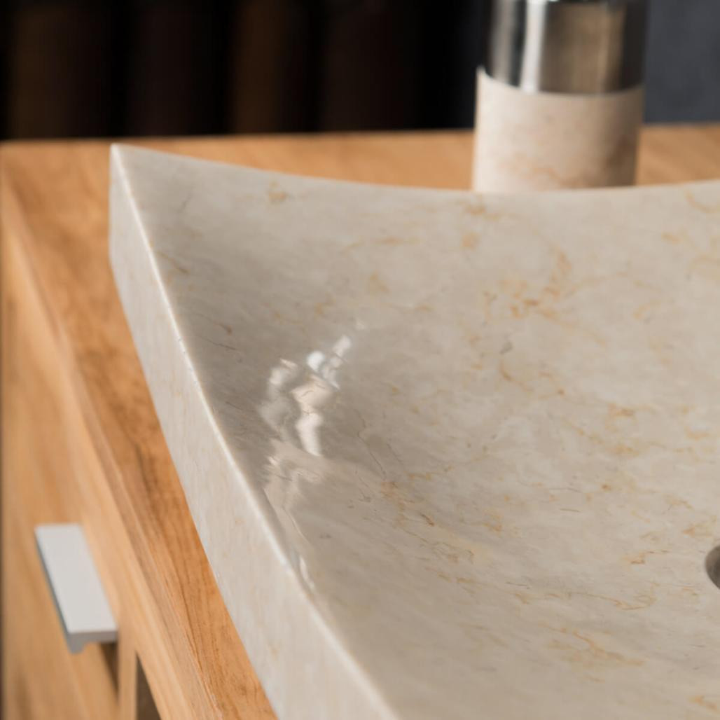 Lavabo sobre encimera grande crema 50 cm rectángulo de mármol Génova pulido Lavabo sobre encimera grande crema 50 cm rectángulo de mármol Génova pulido