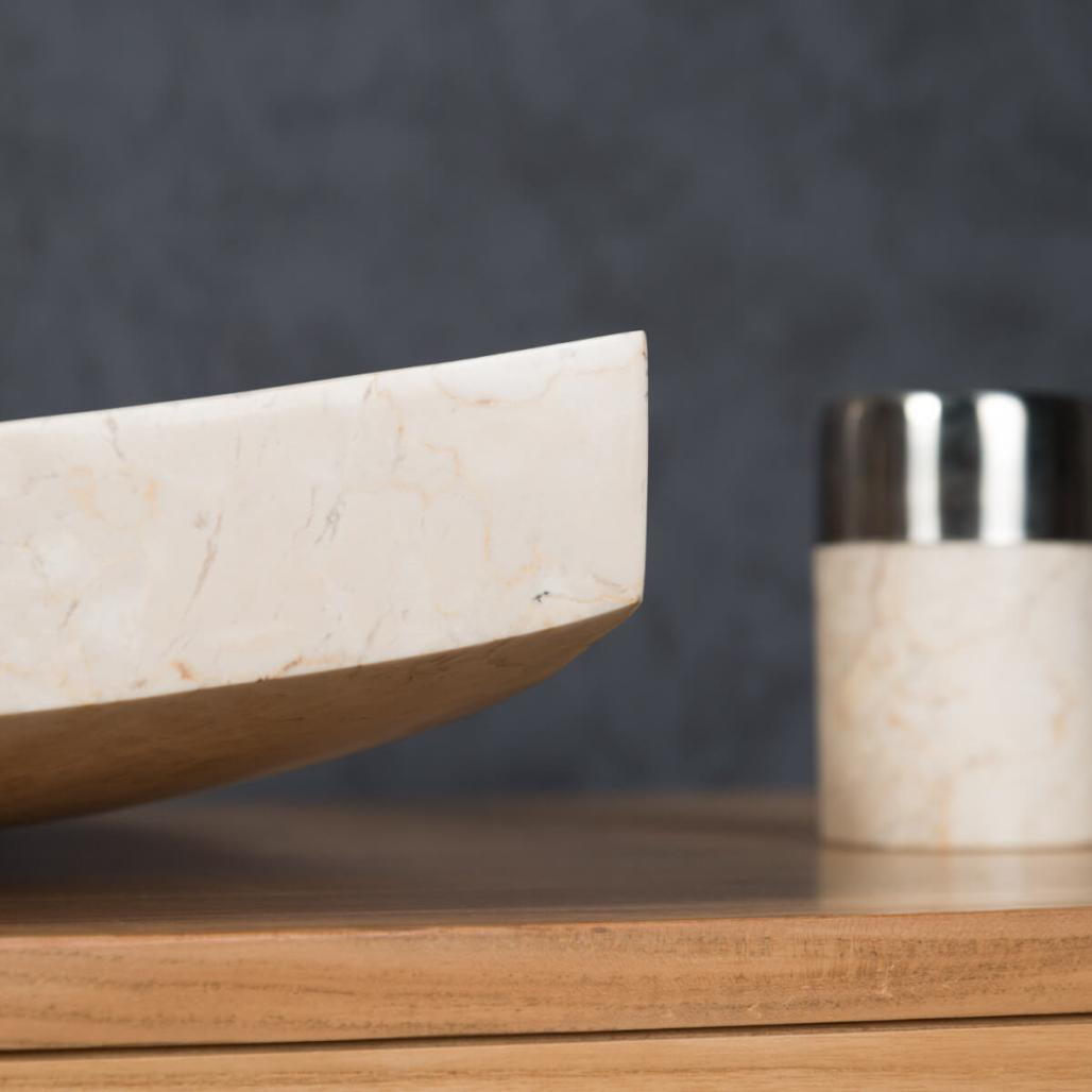 Lavabo sobre encimera grande crema 50 cm rectángulo de mármol Génova pulido Lavabo sobre encimera grande crema 50 cm rectángulo de mármol Génova pulido