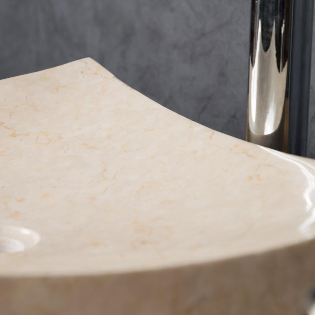 Lavabo sobre encimera grande crema 50 cm rectángulo de mármol Génova pulido Lavabo sobre encimera grande crema 50 cm rectángulo de mármol Génova pulido
