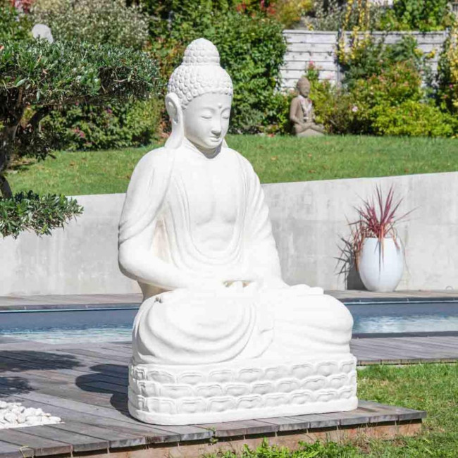 Estatua de buda sentado de fibra de vidrio posición chakra 150cm blanco