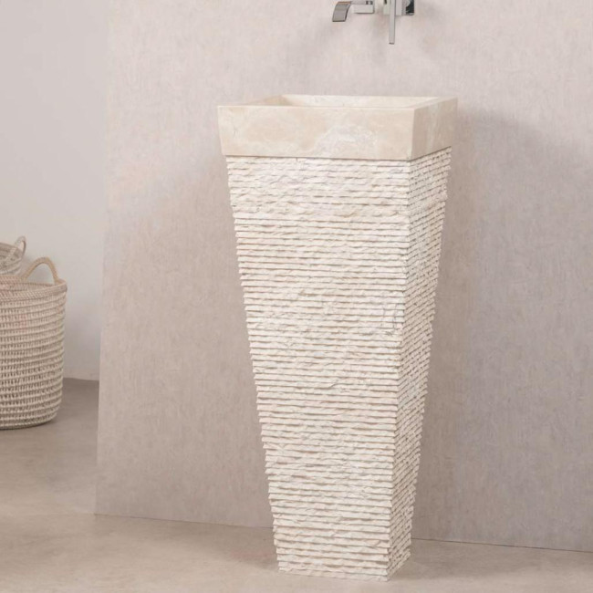 Lavabo de pie piramidal de piedra para cuarto de baño Habana crema