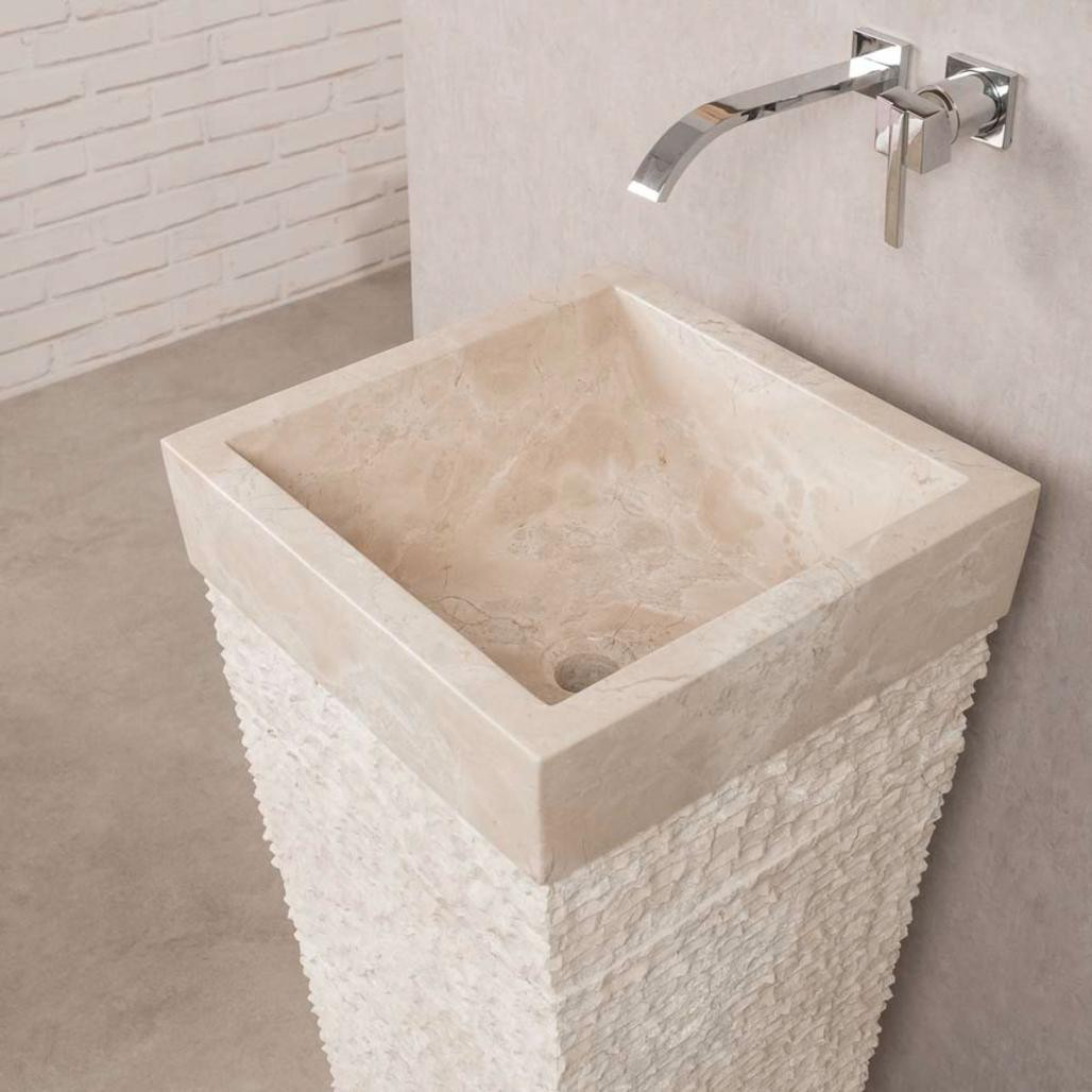 Lavabo de pie piramidal de piedra para cuarto de baño Habana crema