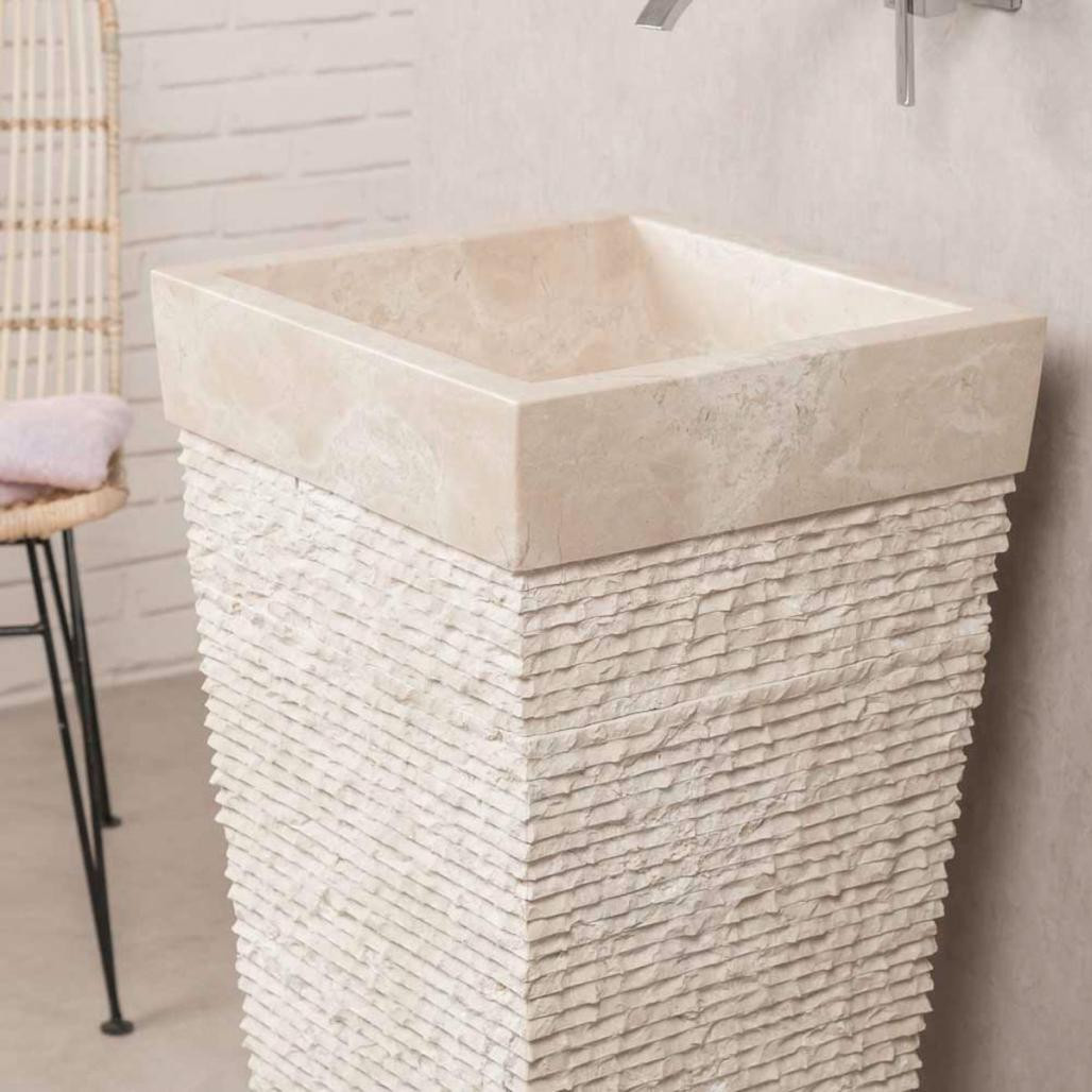 Lavabo de pie piramidal de piedra para cuarto de baño Habana crema