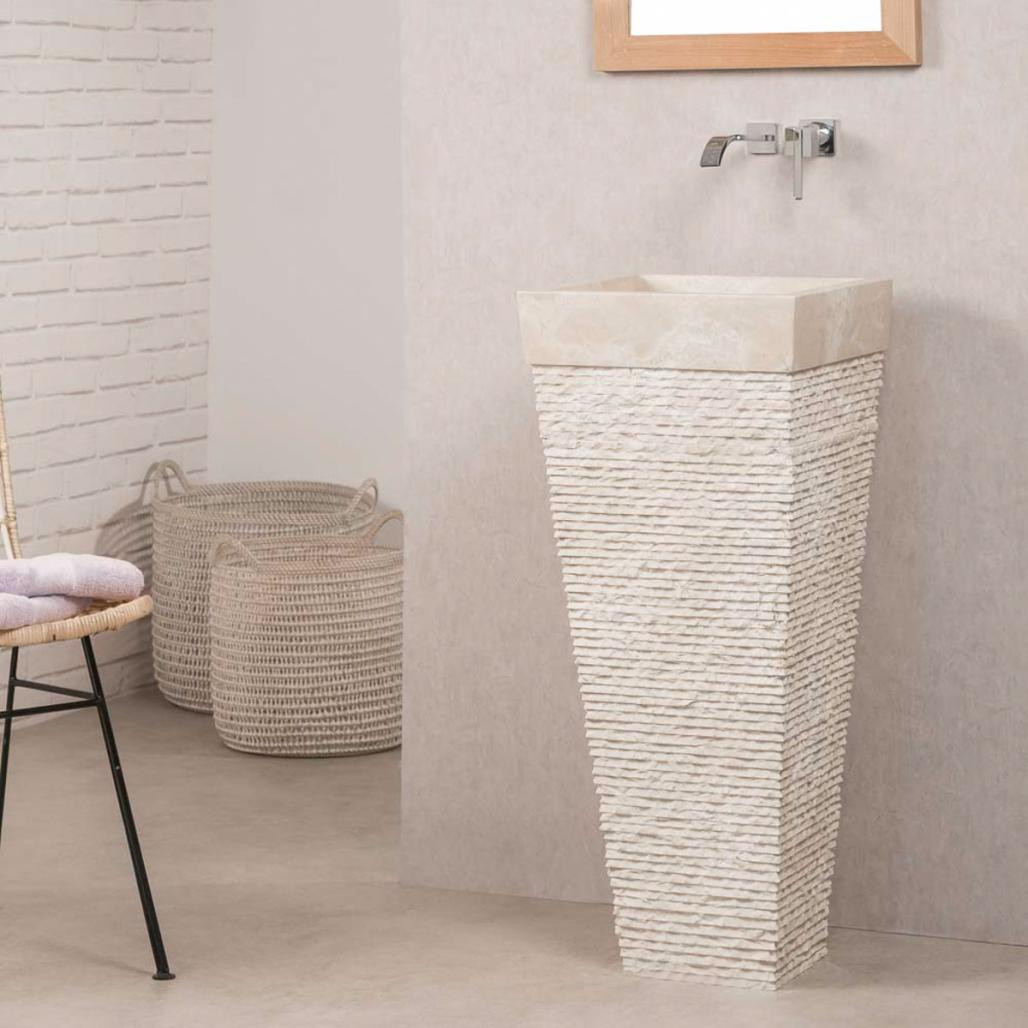 Lavabo de pie piramidal de piedra para cuarto de baño Habana crema