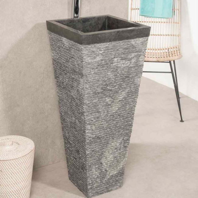 Lavabo de pie piramidal de piedra para cuarto de baño Habana negro