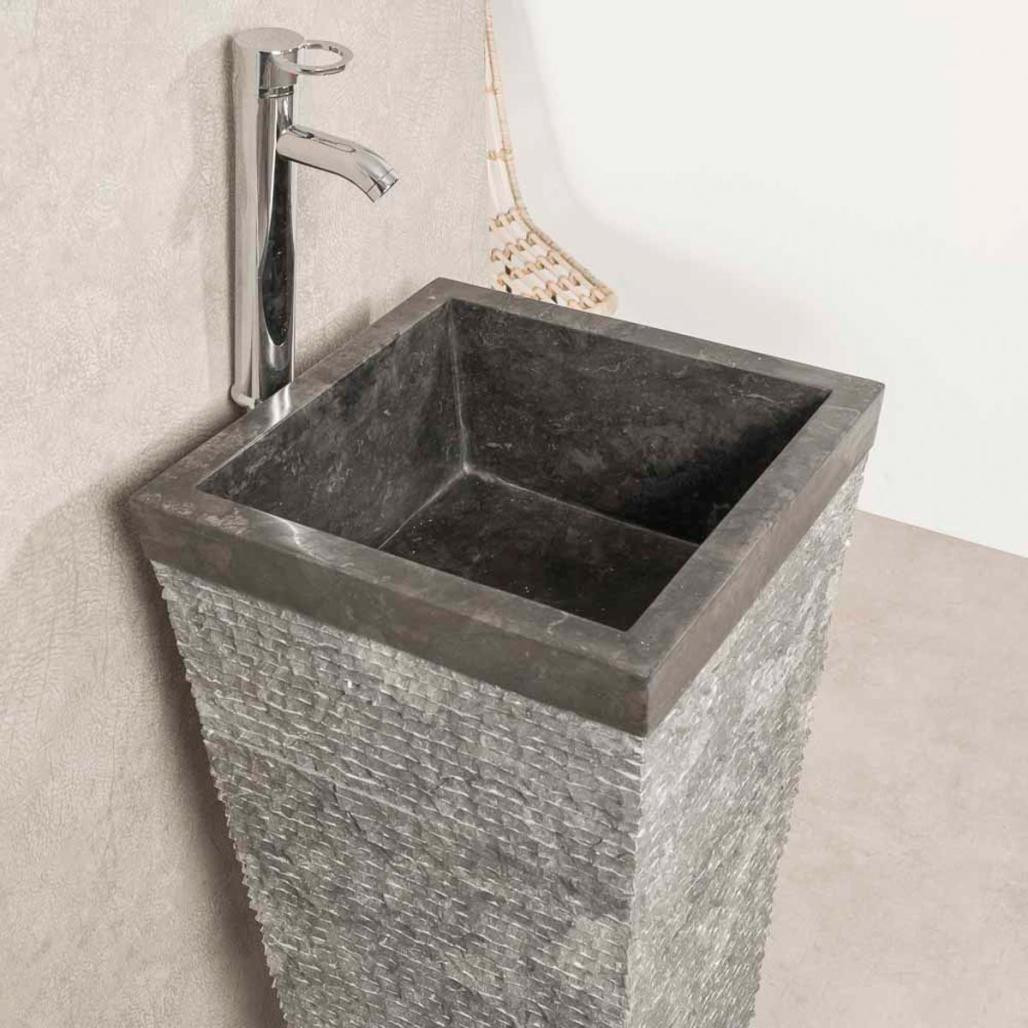 Lavabo de pie piramidal de piedra para cuarto de baño Habana negro Lavabo de pie piramidal de piedra para cuarto de baño Habana negro