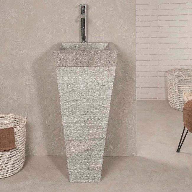 Lavabo de pie piramidal de piedra para cuarto de baño Habana gris